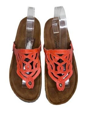 Naot Barbados Leather Laser-cut Top Strap Cork Footbed Sandals Sz 38